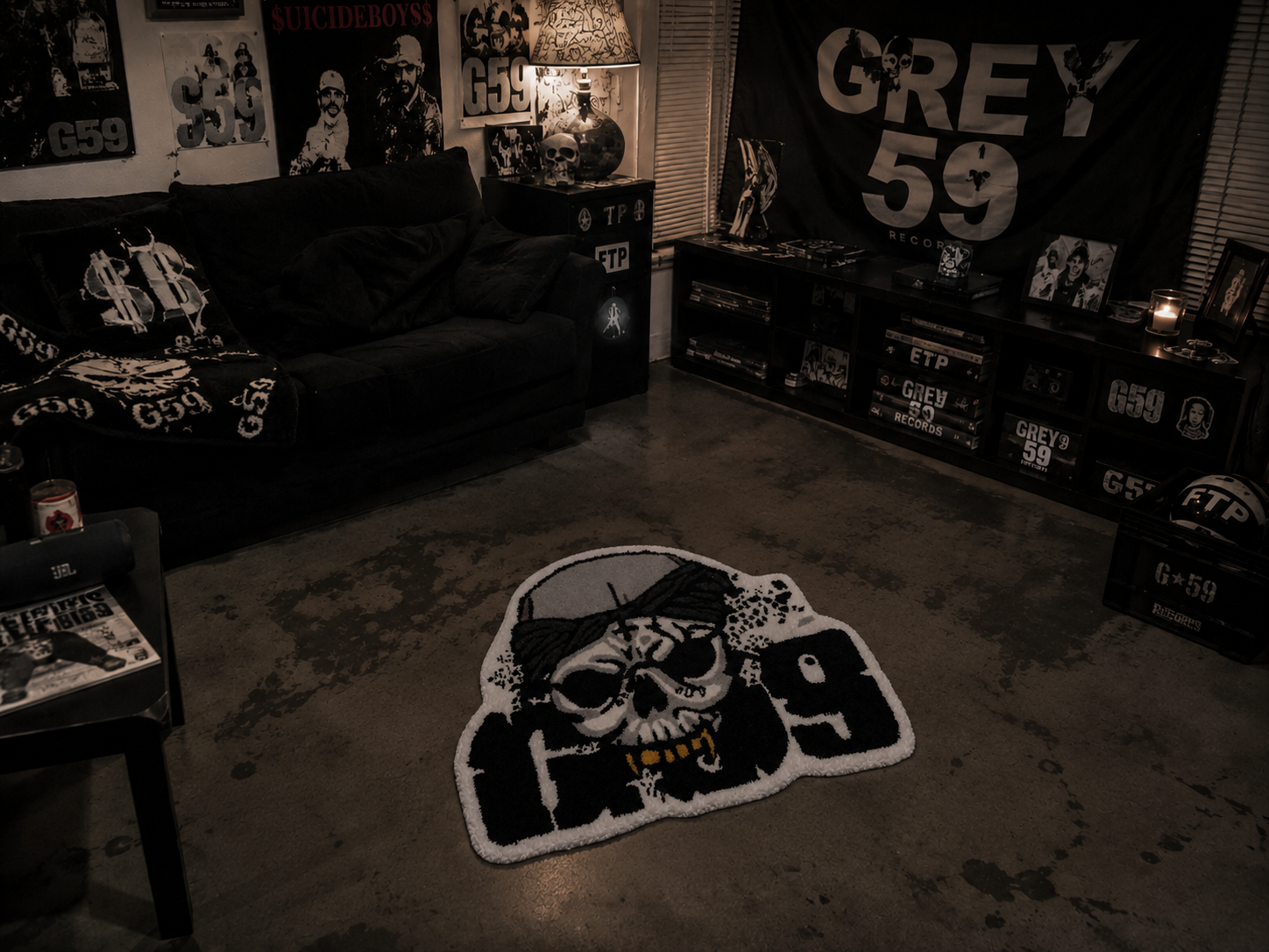 G59 Records Inspired "Skull & Bandana" Tufted Rug💀
