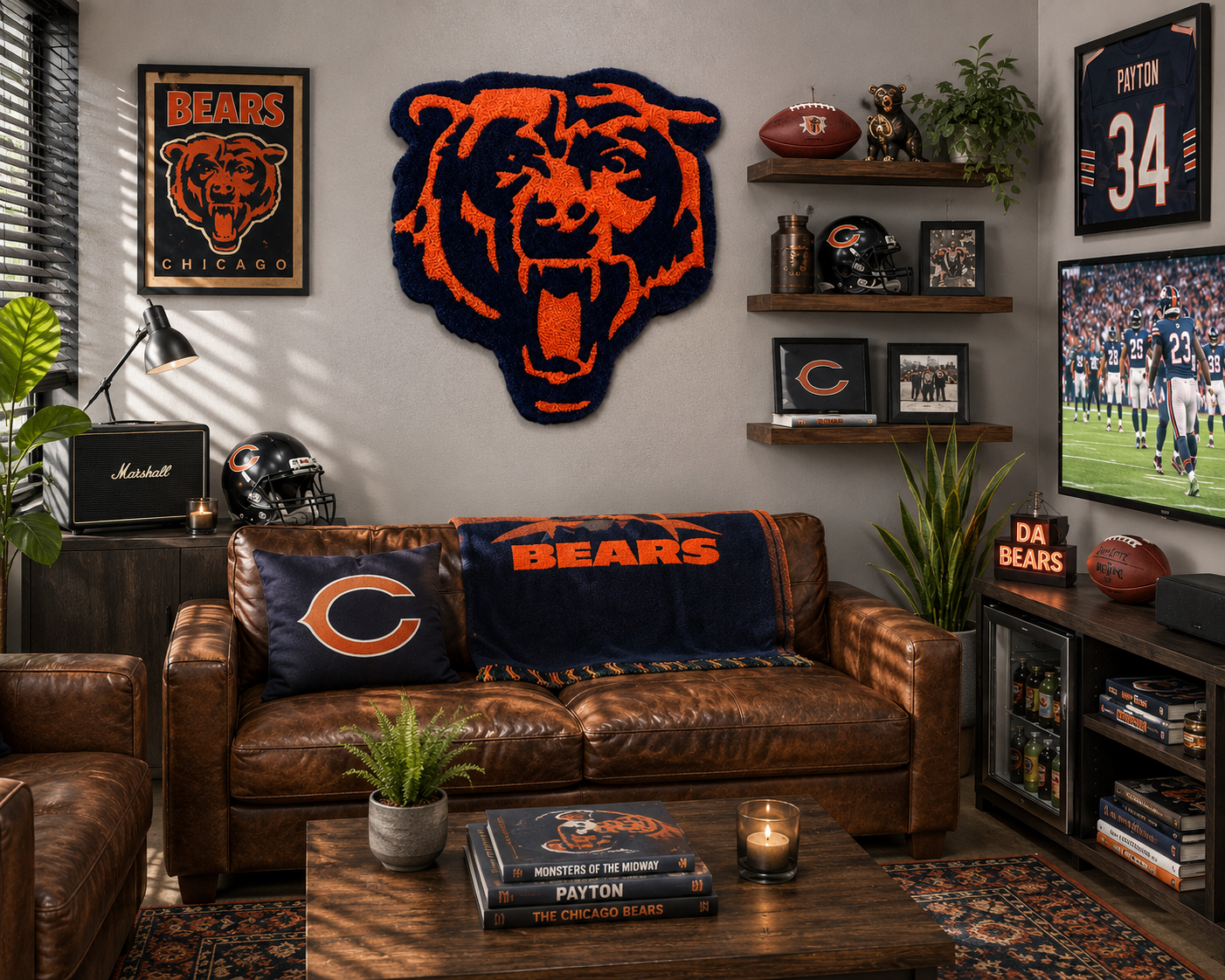 Bears Roaring Bear Head Tufted Rug | Custom NFL Sports Decor🐻