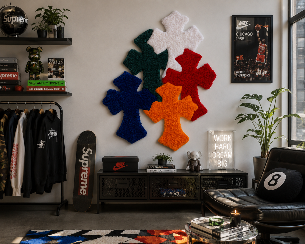 Chrome Hearts Inspired Leather Patch Cross Tufted Rug