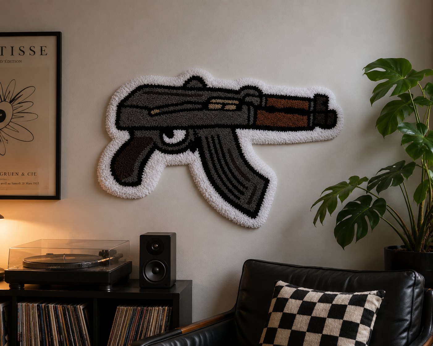 Vintage AK Rifle-Style Tufted Rug
