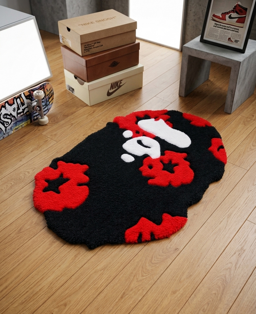 BAPE x Denim Tears "Red Camo" Ape Head Tufted Rug