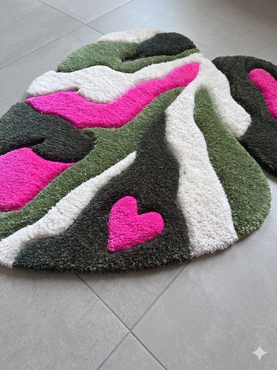 Pink Camo Monstera Leaf Tufted Rug 🌿