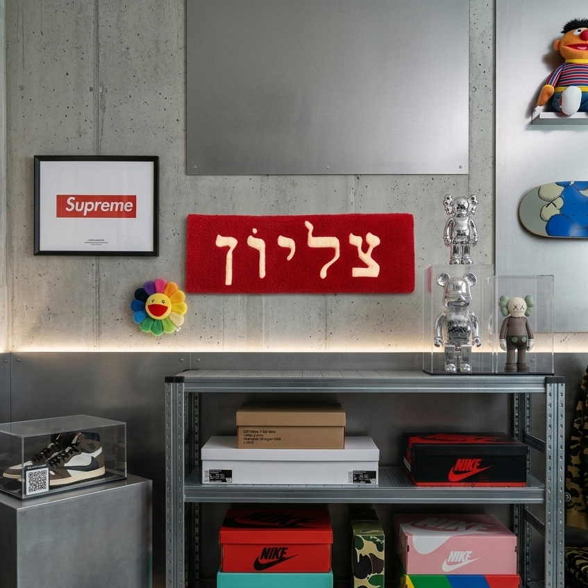 Hebrew Box Logo Tufted Rug 🟥